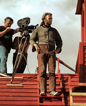 Clint Eastwood sets up a scene for his “High Plains Drifter”. 