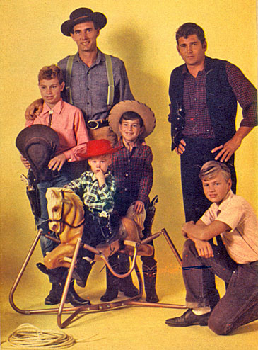 (Bottom) Dennis Weaver (“Gunsmoke”) with Rick, 12; Rusty, 2; Rob, 8. 

Michael Landon (“Bonanza”) and Mark, 12. 