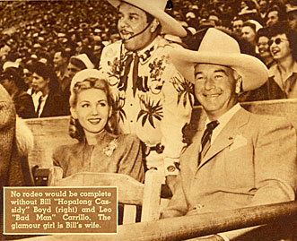 Leo Carrillo, Grace Bradley and William Boyd (Hopalong Cassidy) at rodeo.