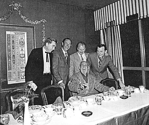 (L-R) Lash LaRue, Eddie Dean, Don Barry, Jimmy Wakely and Ken Maynard are feted 
at the Hollywood Press Club in April 1971. 