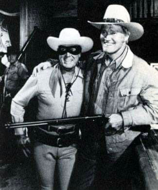 A meeting of two TV Western icons...The Lone Ranger (Clayton Moore) and The Rifleman (Chuck Connors). 