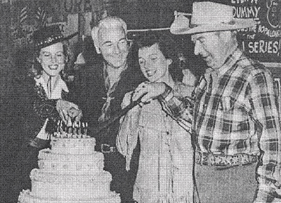 After the 50th Hoppy they had a party. (L-R) Barbara Britton, William Boyd aka Hopalong Cassidy, Jane Wyatt and producer Harry “Pop” Sherman.