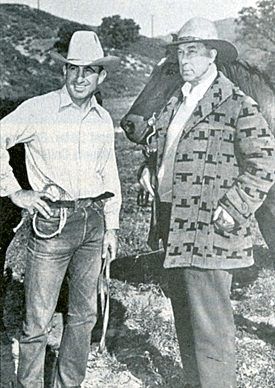 William S. Hart (right) with Andy Jauregui at the Jauregui ranch in 
Placerita Canyon in 1938. 