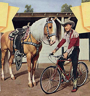 Next to riding Chapion, Trigger, Bullseye and Topper, Gene Autry, Roy Rogers, Gail (Annie Oakley) Davis and Hopalong Cassidy say there's nothing like riding a Schwinn.