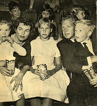 Don’t know what they were watching...but they were a great movie couple. Barbara Hale and Bill Williams with their children, Nita (6), Joanna (13) and Billy (9) in 1960.