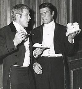 Is this any way for “Big Valley” brothers to act at a wedding reception? Lee Majors and Peter Breck. 