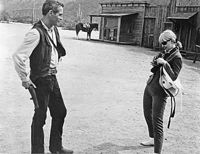 Paul Newman has his photo taken by his wife, Joanne Woodward, during a break in filming of “Hombre” at Old Tucson in 1967.