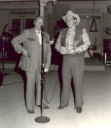Gene Autry and Pat Buttram at CBS in North Hollywood for an event honoring Vera Ralston, wife of Republic honcho Herbert J. Yates. Date unknown.