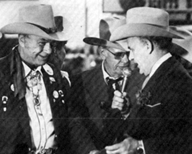 Monte Hale receives the 1982 Buffalo Bill Cody award from Nebraska Governor Charles Thorne. Previous awardees include Henry Fonda, Charlton Heston, Tim McCoy, Andy Devine, Chuck Connors and Slim Pickens. 