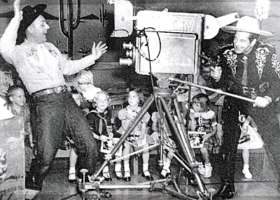 Duncan Renaldo as the Cisco Kid clowns with kid show host Benny Carle in 1963 on WBRC-TV, Birmingham, AL. 