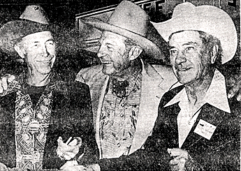 Eddie Dean, Ray “Crash” Corrigan and Ray Whitley at the Memphis Film Festival 
in July 1975. 
