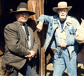 The last of the B-Western cowboys, Johnny Carpenter, on Carpenter’s ranch with writer/director/producer Oliver Drake.