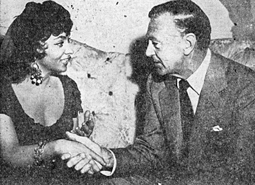 Italian star meets Western star. Gary Cooper and Gina Lollobrigida at a publicity 
photo in Paris in 1956.