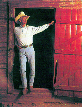 “King of the Texas Rangers” Sammy Baugh on his ranch in Texas in 1991.