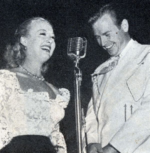 Republic star Adele Mara at a ceremony honoring Republic’s new B-western star Rex Allen in 1950.