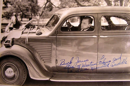 Buck Jones “saddles up” for a ride in his 1937 Chrysler. (Courtesy Bobby Copeland).