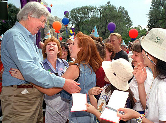Fess Parker greets fans at Disneyland during its 40th Anniversary Celebration in 1995.