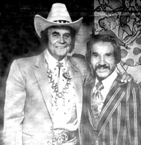 A cowboy legend and a music legend...Sunset Carson and Marty Robbins. Circa late ‘70s.