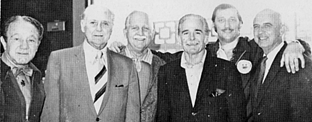 A gathering of stuntmen...and directors in 1973. (L-R) Harvey Parry, Spencer Gordon Bennet, George De Normand, Dave Sharpe, John Hagner and Edward Finney. 