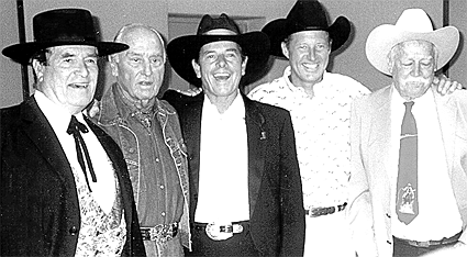 Hugh O'Brian, producer A. C. Lyles, Peter Brown, Bruce Boxleitner, Richard Farnsworth at the 17th annual Golden Boot Awards in 1999. 