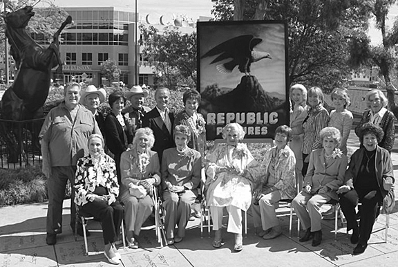 Republic Pictures 75th Anniversary gathering. (Front Row L-R) Anne Jefferys, Ann Rutherford, Joan Leslie, Adrian Booth, Coleen Gray, Shirley Mitchell, Jane Withers. (Back Row L-R) Hugh O'Brian, Ben Cooper, Marjorie Lord, Dick Jones, Tommy Cook, Donna Martell, Marsha Hunt, Eilene Janssen, Anna Maria Alberghetti, Jane Kean. 