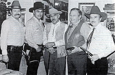 Bob Meyer, Tom Aguilar, Ed Fernandez, Rand Brooks and Frank Galindo at a Western party hosted by the Galindos. 