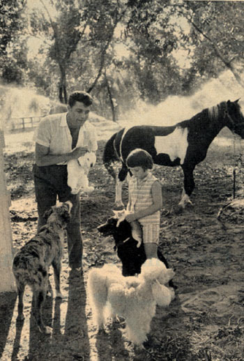 Dale Robertson and daughter Rochelle with their menagerie on Dale’s San Fernando Valley ranch in the late ‘50s.