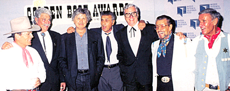 (L-R) Patrick Wayne, Dale Robertson, Charles Bronson, Andrew J. Fenady, William Campbell, Herb Jeffries and Richard Anderson at a Golden Boot Awards.