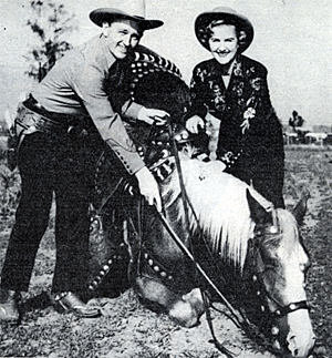 Jimmy Wakely with his horse Lucky and singer Margaret Whiting.