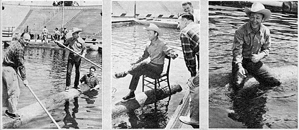 Roy Rogers, always to ready to attempt anything, tries his luck at balancing on a log, both standing and on a chair...but ends up in the water.