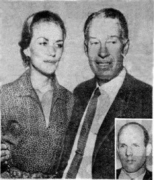 William (Bill) Elliott outside Los Angeles court (circa ‘59-‘60) with Mrs. Dolly Moore after she appeared at a custody hearing for her two children. A judge granted custody of the children to their father, William Moore (inset) of Evanston, after Moore testified he found his ex-wife and children living with the 55 year old Elliott on a ranch near Wells, NV. Elliott was still legally married to Mrs. Helen Elliott.