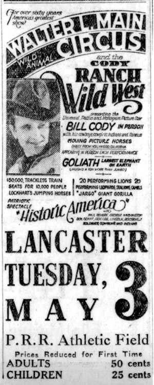 Bill Cody in person in Lancaster, PA, May 3, 1932.