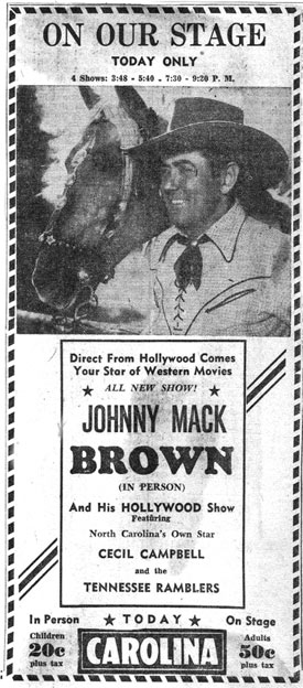 Johnny Mack Brown in person at the Carolina Theater, March 22, 1948.