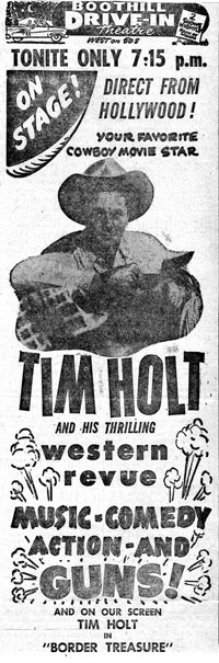 Newspaper ad for Tim Holt personal appearance in Dodge City, Kansas in 1950.
