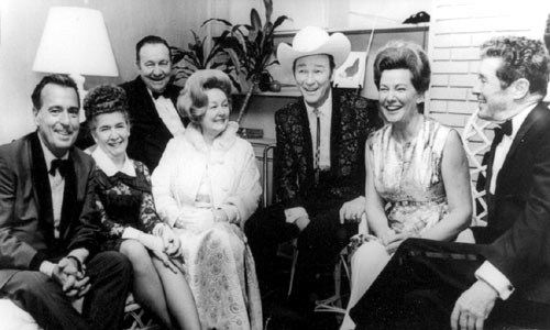 A great gathering...(Left to Right) Tennessee Ernie Ford and his wife, Tex Ritter and wife Dorothy Fay, Roy Rogers, Minnie Pearl, Roy Acuff.