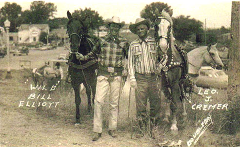 Wild Bill Elliott and rodeo legend Leo Cremer at Big Timber, Montana, in 1950. (Thanx to Billy Holcomb.)