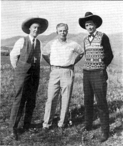 Hoot Gibson was in Calgary, Canada, in 1925 to film his Universal western “Calgary Stampede”. With Hoot here are George Webster (left), mayor of Calgary, and Guy Weadick (right), a wild west vaudeville performer who was instrumental in staging the first Calgary Stampede in 1912.