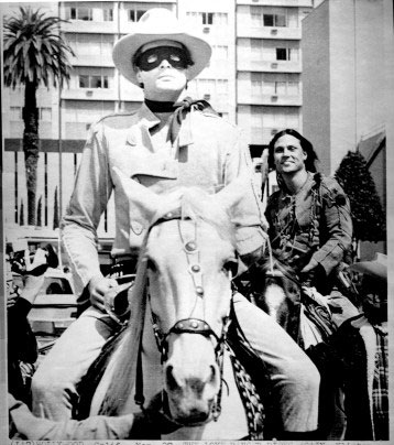 Klinton Spilsbury as The Lone Ranger and Michael Horse as Tonto head up a parade during the time of “The Legend of the Lone Ranger” release in ‘81.