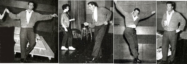Look! James “Maverick” Garner takes to the dance floor. In the last photo he seems to be saying, “Okay, so I got a little carried away. Who cares. It was fun being Fred Astaire for a while.” (Thanx to Terry Cutts.)