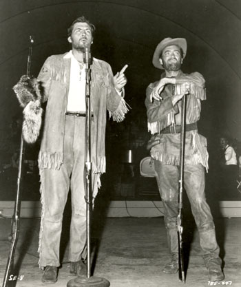 On a personal appearance in 1955, Fess Parker as “Davy Crockett” with Buddy Ebsen as Georgie Russell.