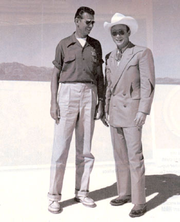 Roy with Wally Parks, president of the National Hot Rod Association at Salt Flats in Nevada. Parks (1913-2007) was instrumental in establishing drag racing a s a legit amateur and pro motorsport. 