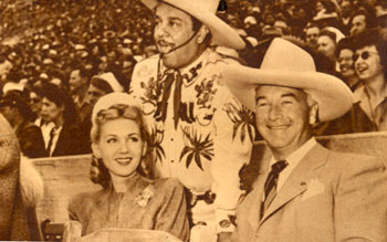 Grace Bradley Boyd, Leo Carrillo and William Boyd at a July 1945 Roy Rogers Rodeo in Hollywood.