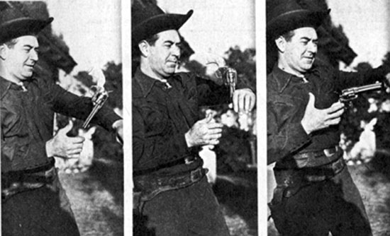 There was nobody better at gun handling than Monogram’s Johnny Mack Brown. Photo from March 1946.