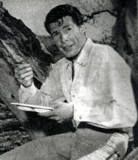 Robert Horton grabs a bite to eat in between scenes of “Wagon Train”. (Photo courtesy Terry Cutts.)