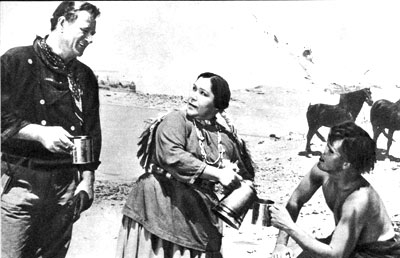 Flash forward several years later to “The Searchers”, John Wayne and Jeffrey Hunter enjoy a cup of coffee with an Indian woman played by Buelah Archuletta.