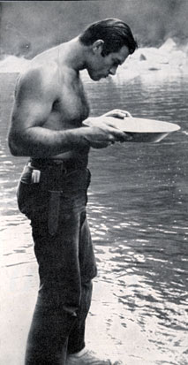 Clint Walker pans for gold in California’s Feather River in 1959.