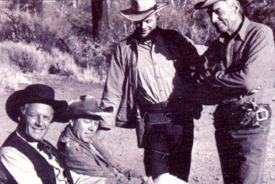 “Ride the High Country” stars Joel McCrea, producer Richard E. Lyons, Ron Starr and Randolph Scott on location for the ‘62 classic western.