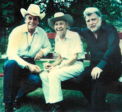 Sunset Carson, minor player Bill Cody and Lash LaRue which making “Alien Outlaw” (1985). (Thanx to Jerry Whittington.)