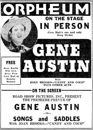 Gene Austin in Memphis, Tennessee, on October 9, 1933.