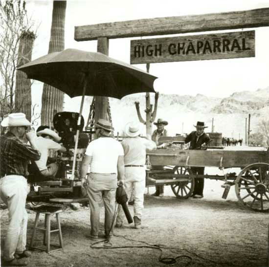 Leif Erickson and Cameron Mitchell filming an episode of “High Chaparral” in  Old Tucson. (Thanx to the “High Chaparral” website).